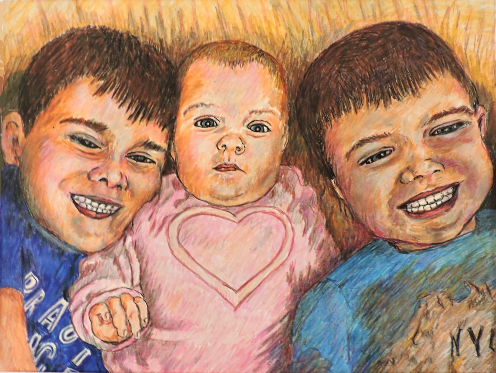 Precious Siblings - 20 X 16 pencil drawing